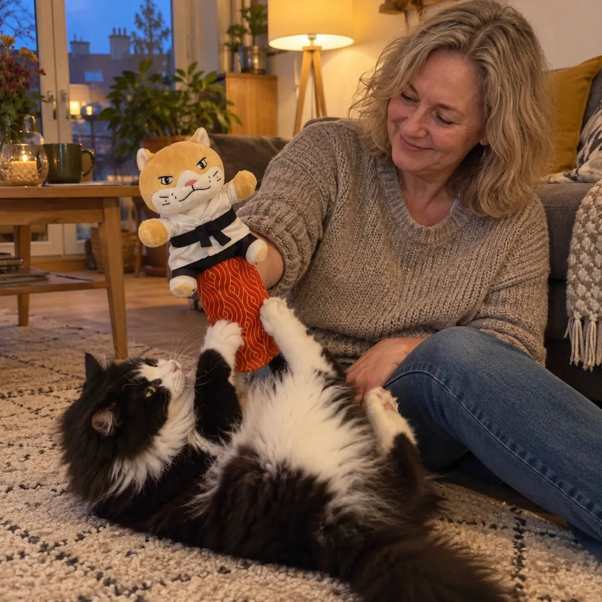 Symbolbild: Die Katze spielt glücklich mit dem Handschuh.